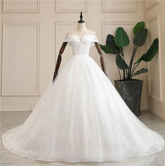 Wedding Dress Shiny Wedding Dress Classic Boat Neck Bridal Party Gown Vestido De Noiva Robe De Mariee Customized