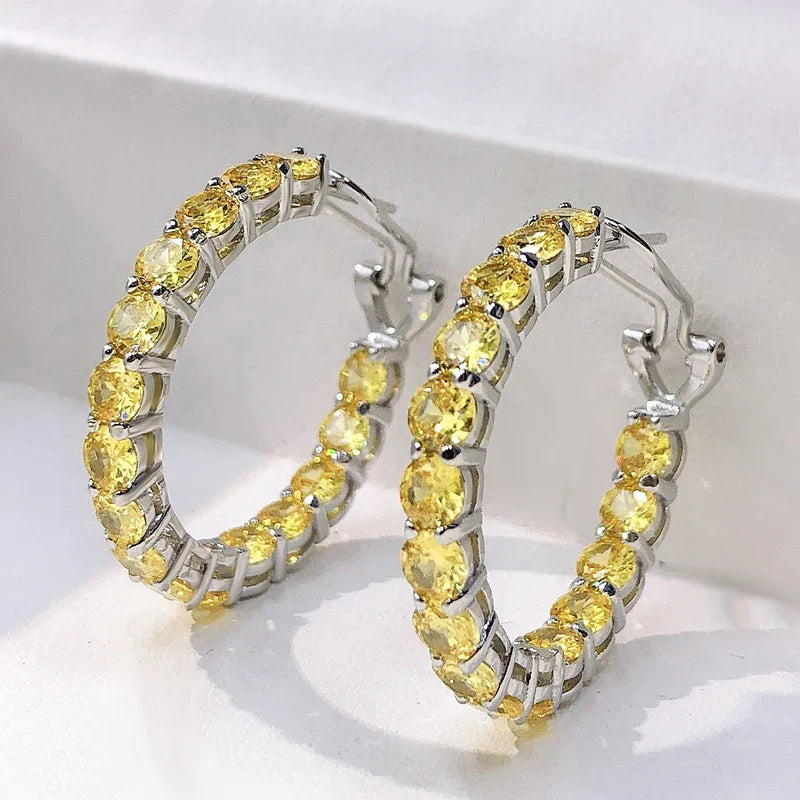 100% 925 Sterling Silver 4mm Yellow High Carbon Diamond Earrings For Women Sparkling Wedding Party Fine Jewelry Wholesale