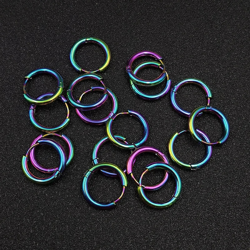 10pcs/lot Stainless Steel Hoop Earrings 2.5mm 2.0mm Thick for Men Women Blue Black Gold Colorful Round Circle Earring Wholesale