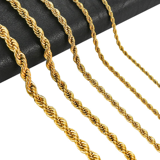 2/3/4/5/6mm Stainless Steel Twisted Rope Chain Necklace for Men Women Gold Color Plated Neck Chains Choker Metal Jewelry Gift
