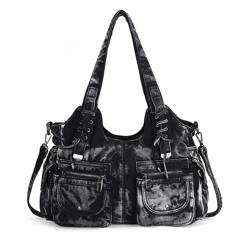 Women's Denim Bag Y2K Vintage Blue Jean Purse and Handbags Crossbody Shoulder Wallet Large Capacity