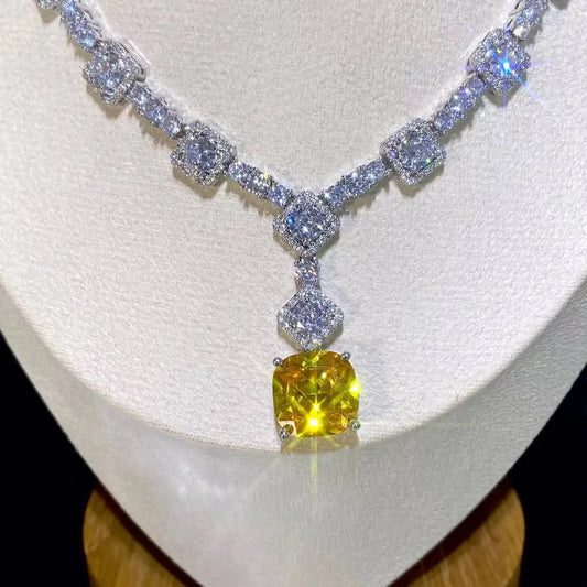Square Bright Yellow and Green Color Drop Earrings Necklace For Women Jewelry Set Bridal Wedding Accessories X0185