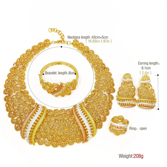 Women Jewelry Set Classic Design Tricolor Necklace Earrings Bangle And Ring 4PCS Set Jewelry Wedding Party Gift Good Quality
