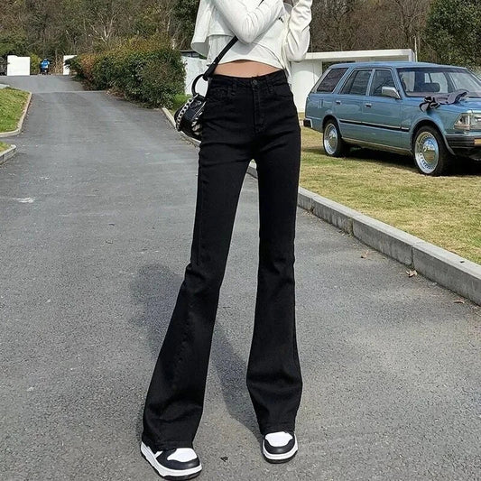 High Waist Vintage Flare Jeans Female Elastic Bell Bottom Pants