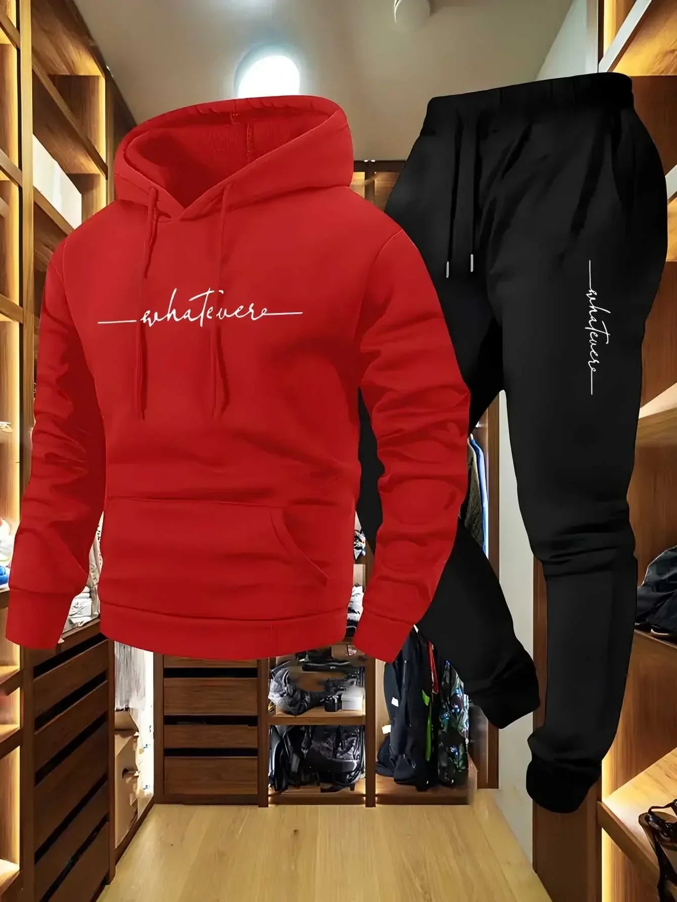 Men's Autumn and Winter Pattern Casual Two-Piece Set Hooded Sweatshirt and Pants with Pockets Regular Fit Outdoor Sport Suit