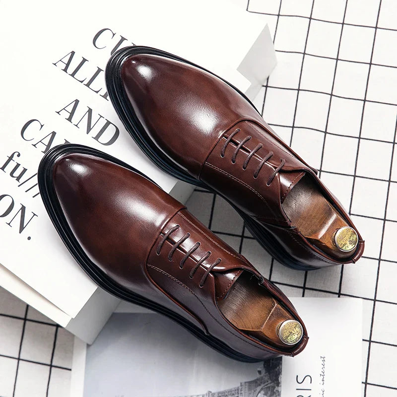 Fashion Business Formal Leather Shoes Men 2026 Summer Low-top Solid Wedding Shoes Black Oxford Pointed Office Shoes Plus Size 46