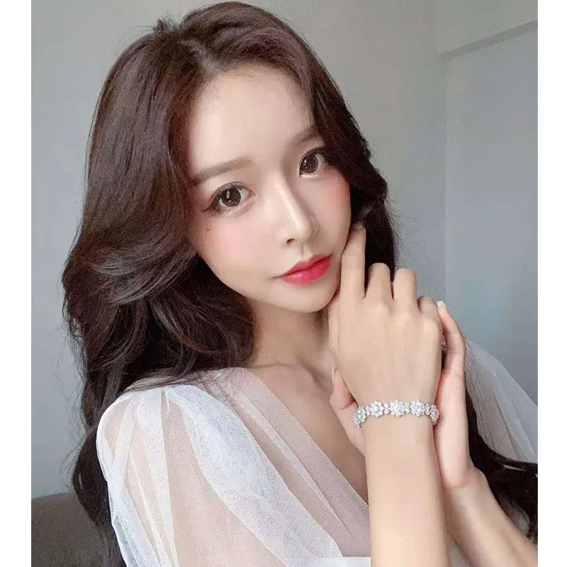 D Color VVS1 Moissanite Bracelet For Women 925 Sterling Silver Diamond Sunflower Bangle Wedding Bridal Luxury Hand Jewelry