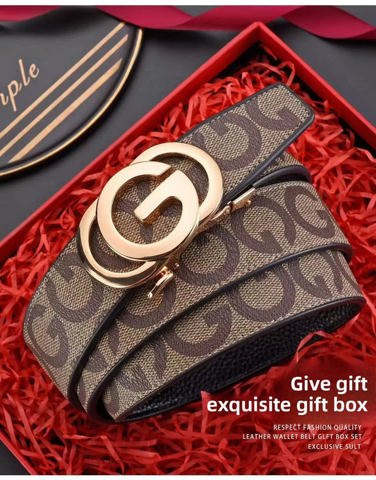 Cintos de couro genuíno para homens e mulheres, fivela automática de metal, marca de luxo, famoso estilo comercial, pulseira jea
