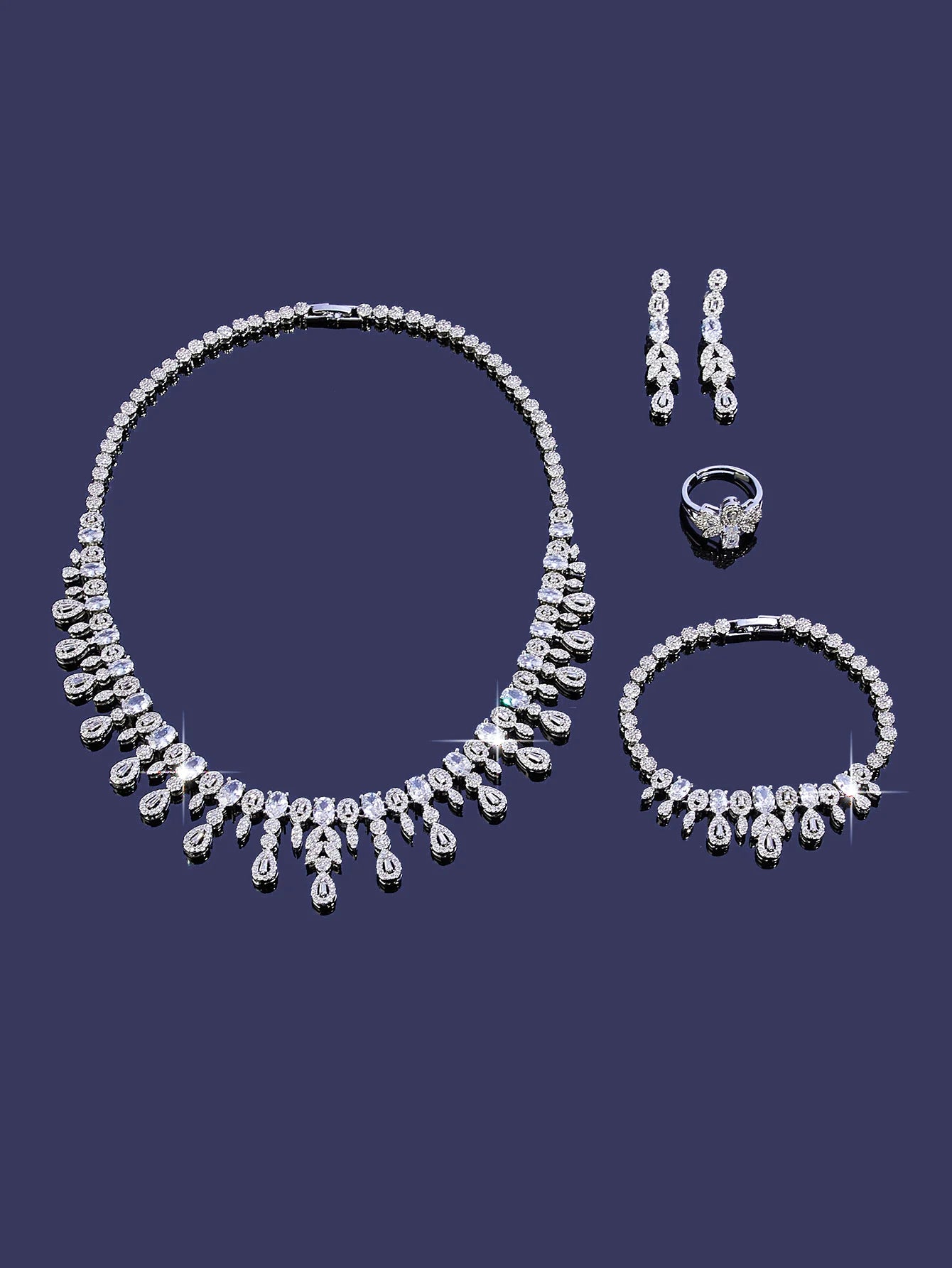 2025 New 4-piece Bride Zirconia Full Set Women's Party Jewelry Set Luxury Dubai Nigeria CZ Crystal Wedding Jewelry Set