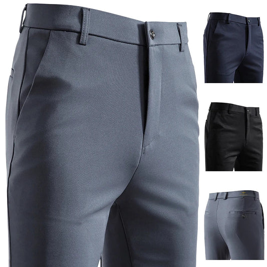 New Fashion Mens Casual Pants 4-Way Stretch Formal Dress Pants Men Regular Fit Suit Pants Work Pants Embroidery
