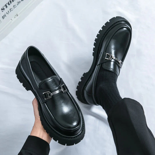 Men’s Thick-Sole Slip-On Loafers – Pointed Toe Casual & Formal Dress Shoes