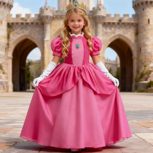 Peach Princess Costume For Girls Ball Gown Princess Dress Kids Cosplay Halloween Carnival Birthday Party Dress for 3-10 years