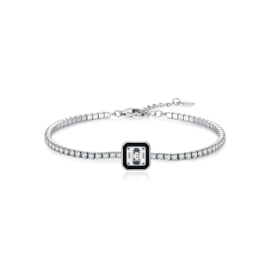Black Enamel Bracelet 925 Sterling Silver Simple Square Zirconia Bracelet Fashion Tennis Bracelets For Women Fine Jewelry