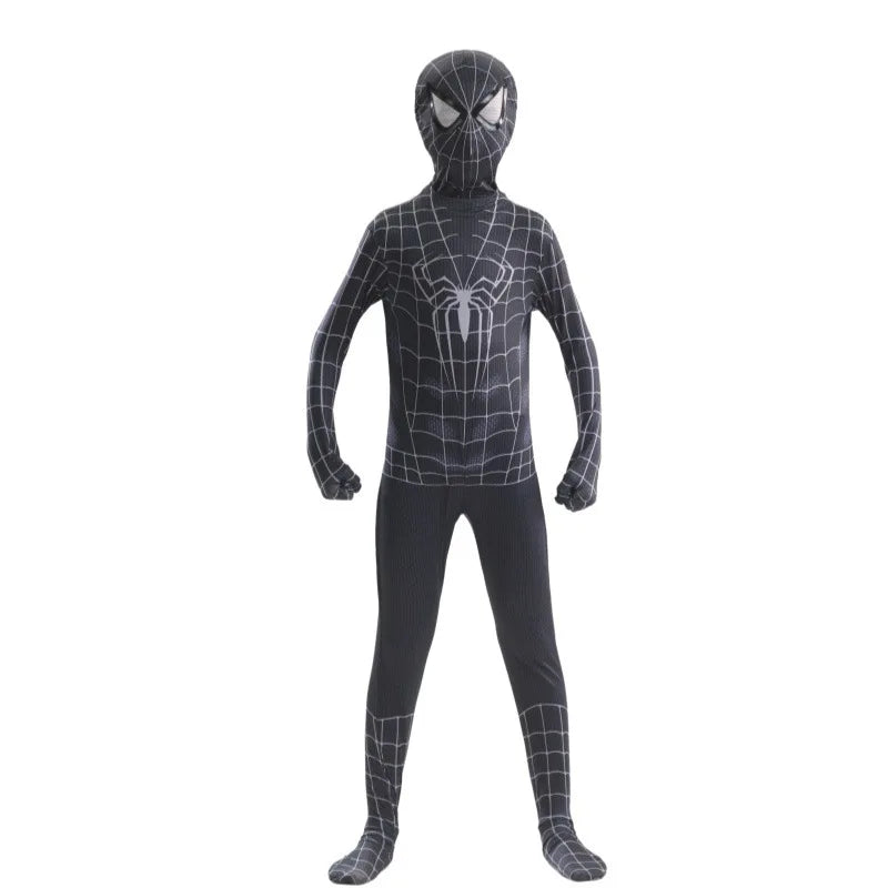 New Remy Jumpsuit with Halloween Superhero Web Spider Mask Costume for Boys Girls Soft Breathable Fabric Party Dress Up Cosplay