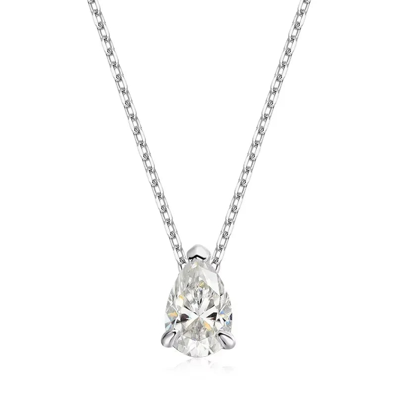 Certified 1CT 2CT Pear Cut D VVS1 Moissanite Necklace for Women 18k Gold Plated Jewelry 100% Sterling Silver 925 Pendant