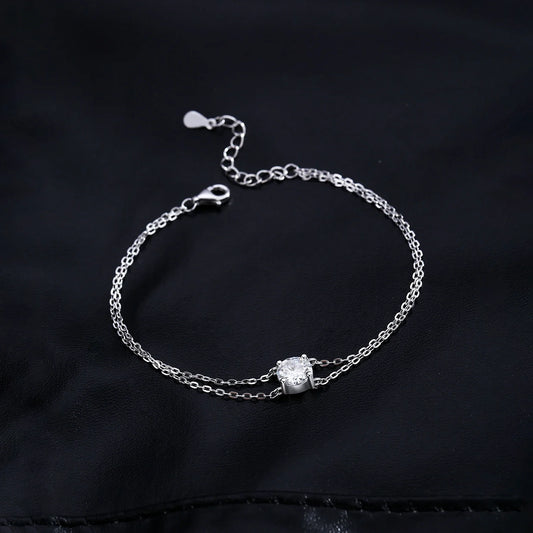 1CT D Color Moissanite Bracelet 925 Sterling Silver Delicate Double Layer Bracelets For Bridal Wedding Fine Jewelry Gifts