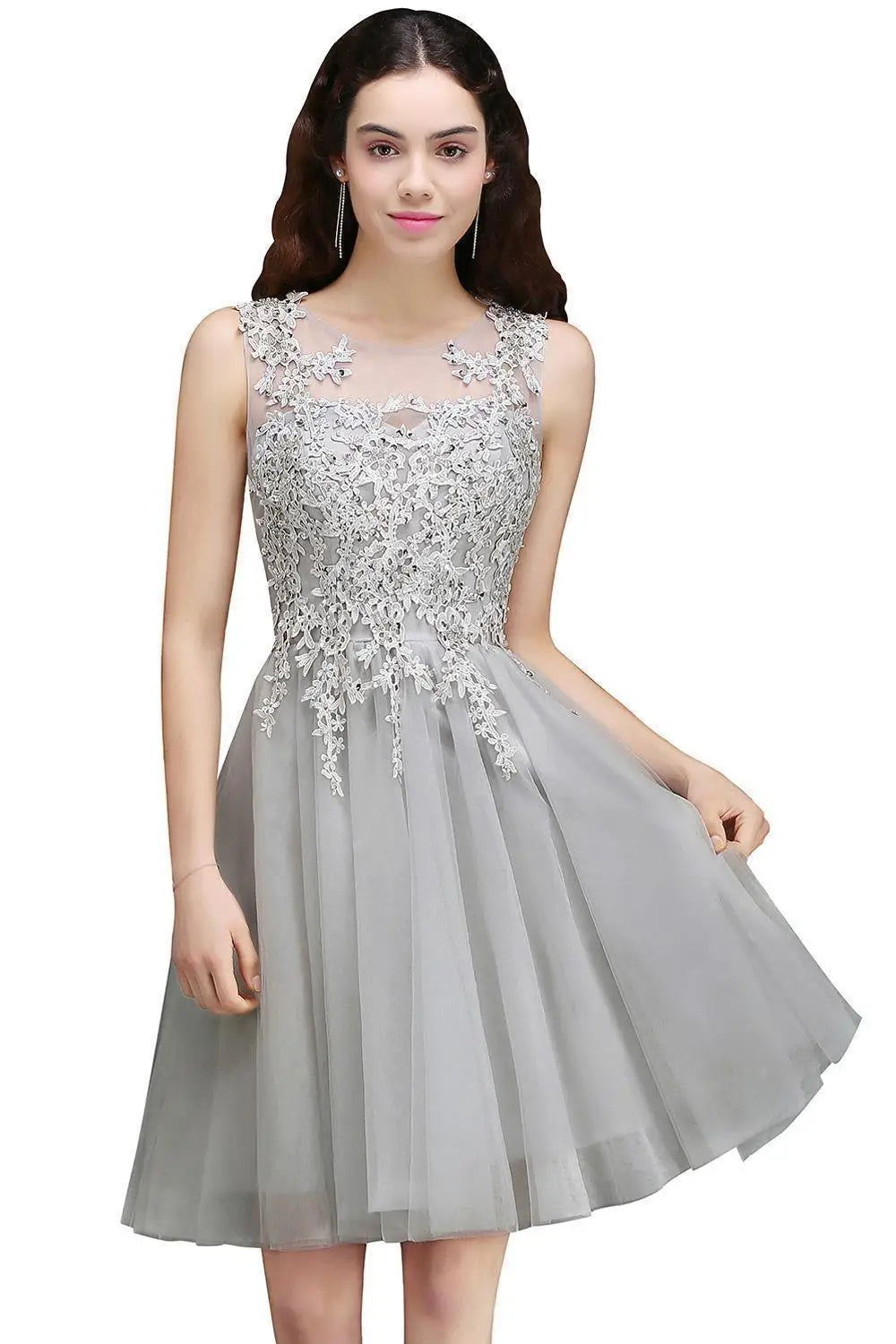 Dusty Pink A Line Short Cocktail Dreses Tulle Appliques Scoop Neck Graduation Homecoming Evening Formal Prom Party Gown Vestido