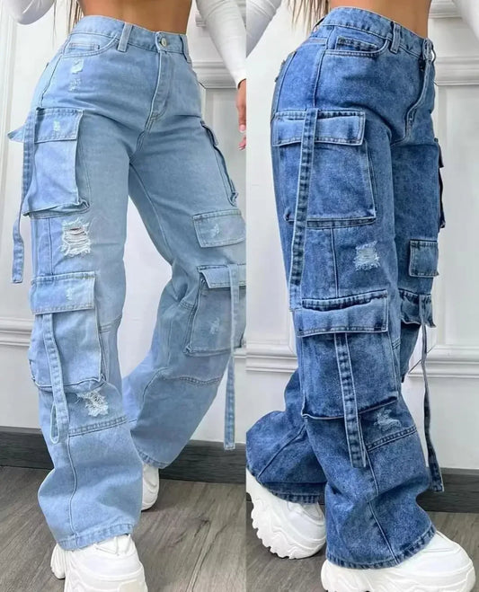 Solid Color Versatile Multi-pocket Casual Pants