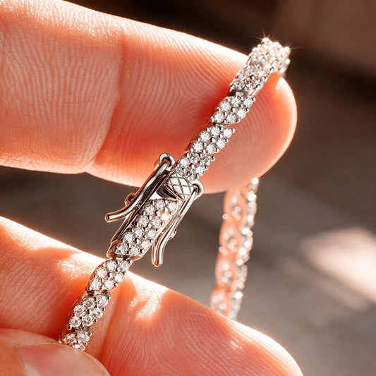 2025 New In Rhombus Shape Full 1.2mm D Color Moissanite Tennis Bracelet For Women 925 Silver Diamond Link Chain Bracelets