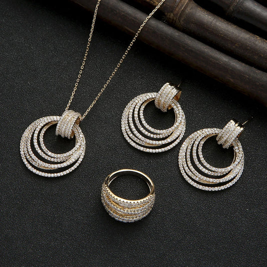 New Designer Luxury Twist Lines Geometry Cubic Zircon Engagement Dubai Naija Bridal Necklace Earring Jewelry Set D1396