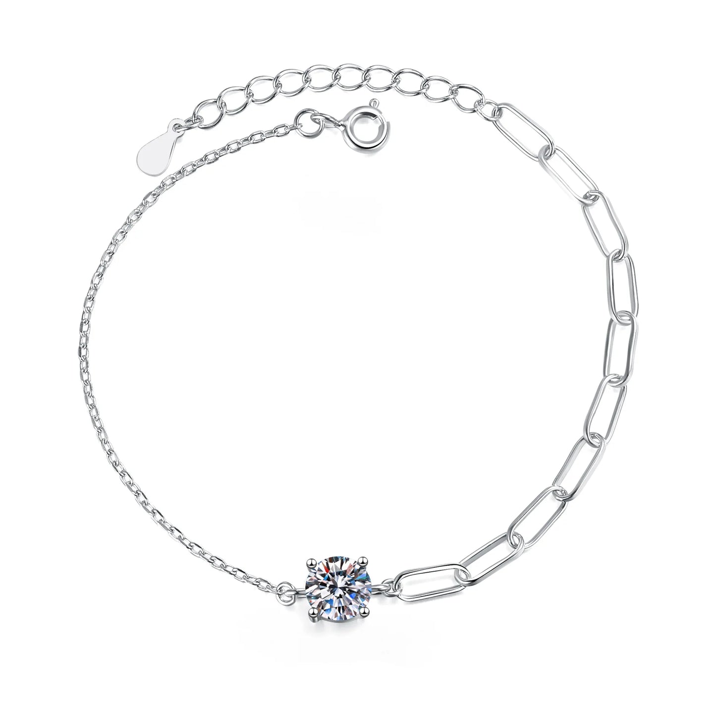 1CT Round Cut Moissanite Solitaire Diamond Bracelet for Women Men 925 Silver Minimalist Charm Bracelet Wrist Chain Adjustable