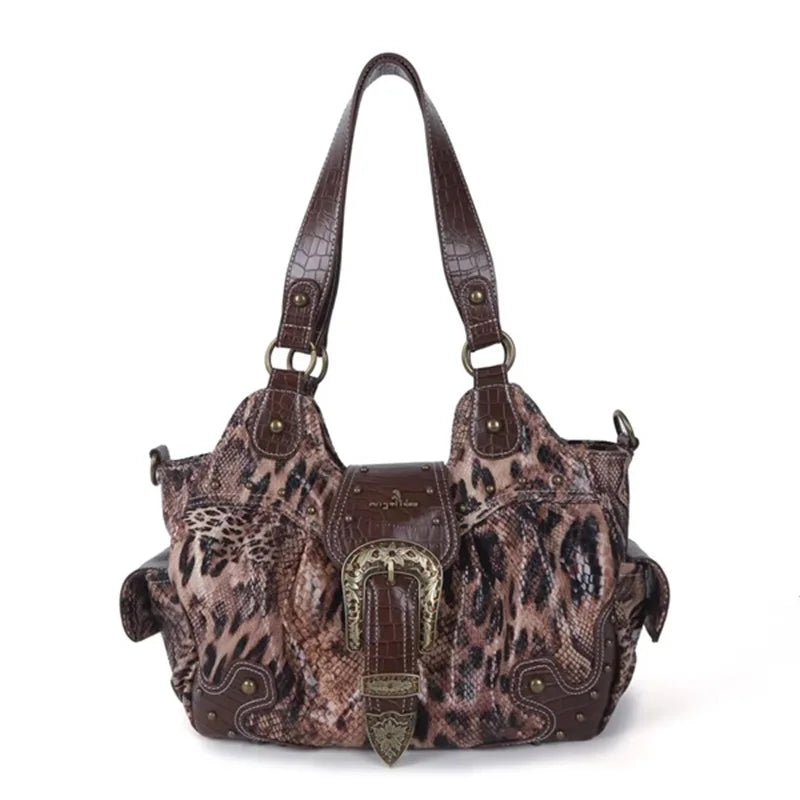 Women Handbag Leopard Top-handle Shoulder Bag PU Dumpling Pack Multi-pockets Shoulder Bags Phone Money Pack