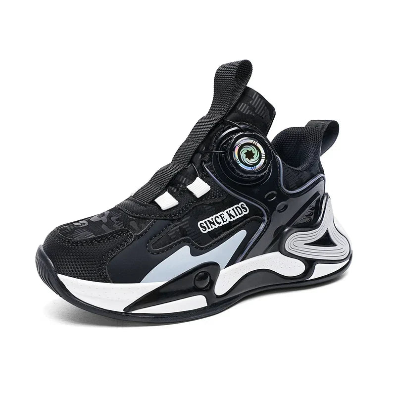 Children Basketball Shoes Swivel Button Boys Fashion Sneakers Girls School Sport Shoes Kids Casual Trainers Outdoor Shoes
