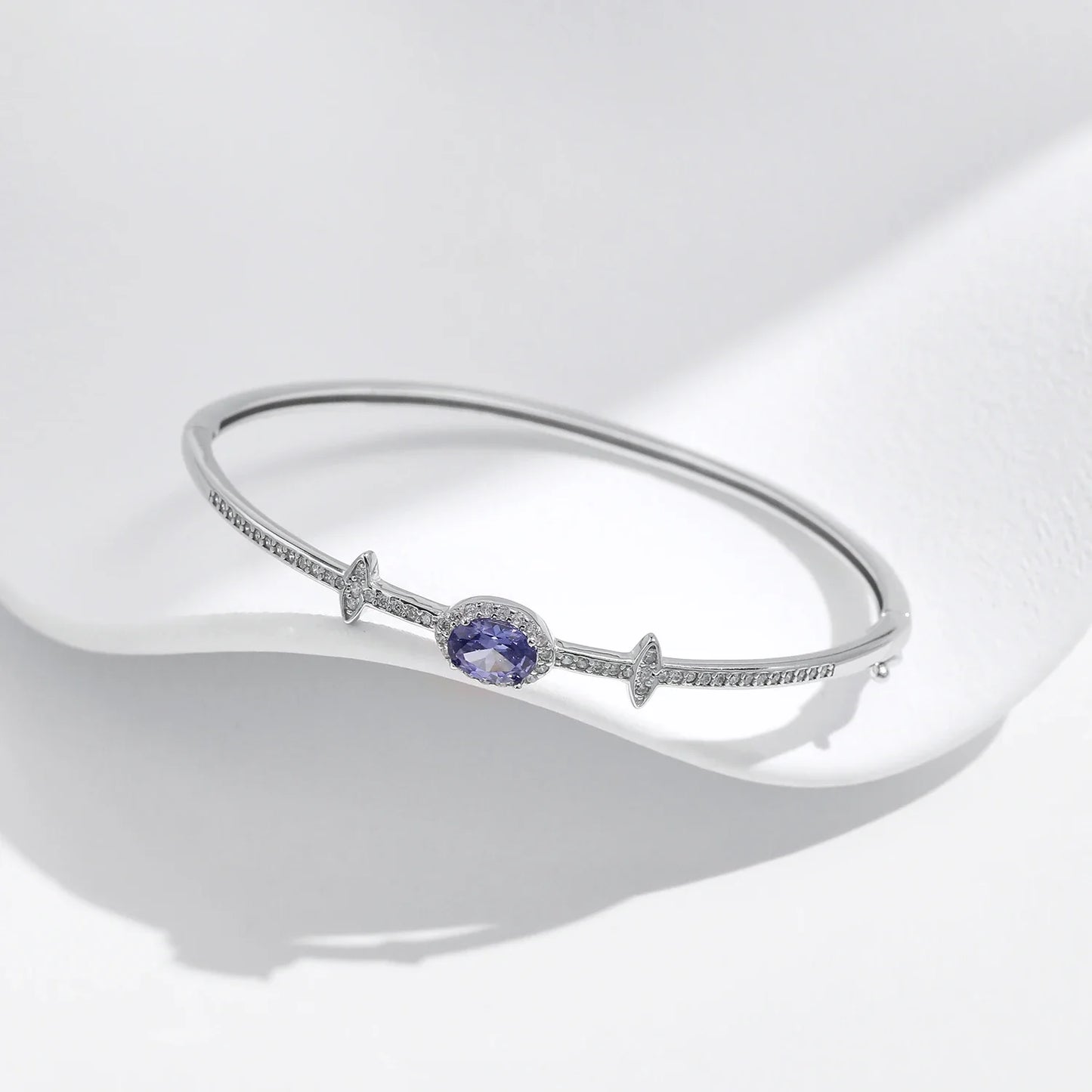 925 Sterling Silver Oval Halo Tanzania CZ Bangle Bracelet Platinum Plated Fine Jewelry Gift For Women Mom Wife Girls