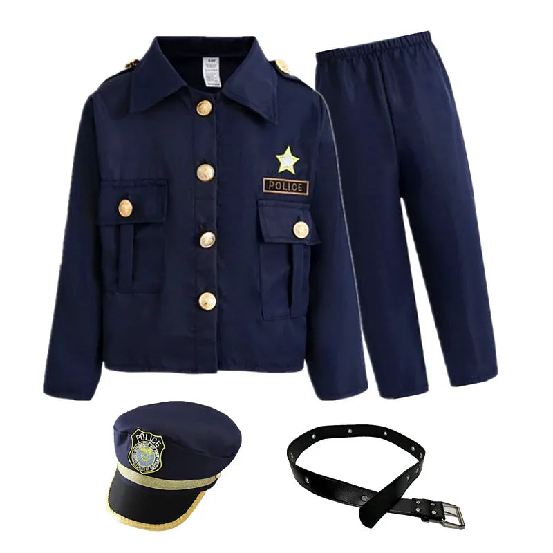 Kids Police Officer Costume Set - Jacket, Pants, Justice Hero Boys Police Officer Uniform Cap & Accessories for Halloween Party