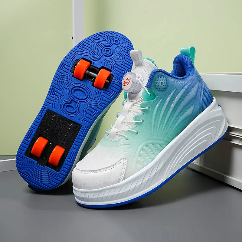 New Glow-in-the-dark Rotary Roller Skates Girls Invisible Four-wheel Retractable Walk-on Shoes Boy for Students Sizes 29-41