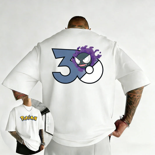30th Anniversary Gastly Printed T-shirt Summer New Men's and Women's Loose Casual Hip Hop Trendy Short Sleeve Top