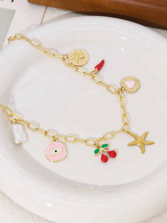 Dopamine Cherry Starfish Chili Peppe Pendant for Women Charm Chain Necklace Beach Jewelry Vacation Gift