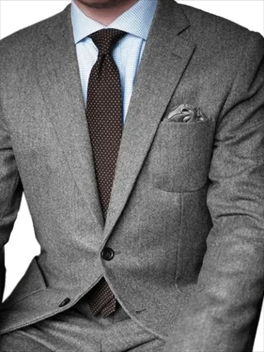 2 Piece Men s Suits Blazers Brown Herringbone Tweed Casual Men for Winter Wedding Groomsmen Tuxedo Male Set Jacket with Pants