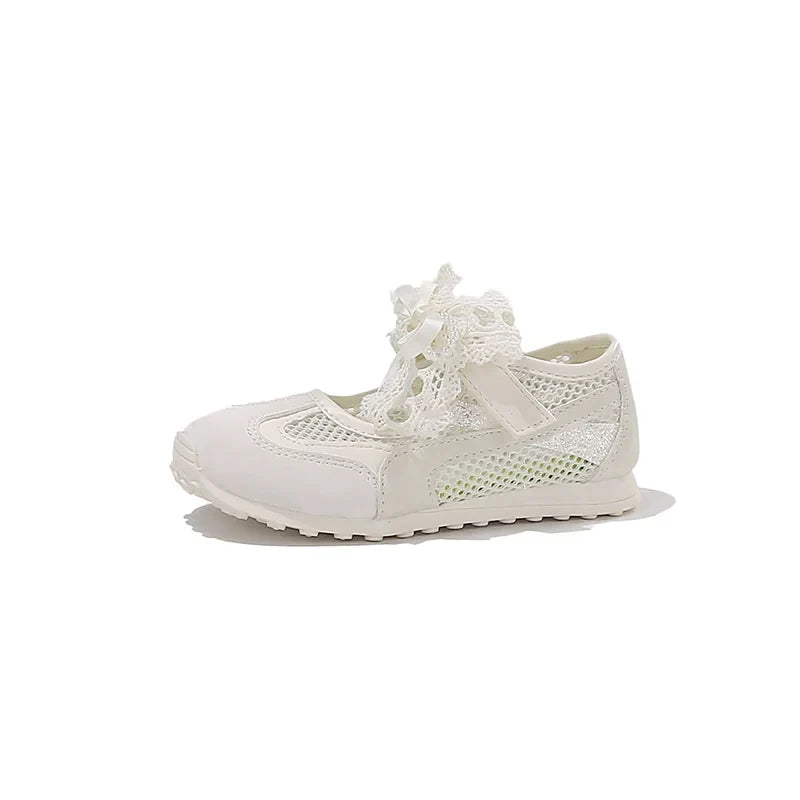 Kids'Casual Shoes Sneakers Mesh Bow Spring Summer Shoes For Girls Anti-slip Breathable Soft Bottom White Silver Shoes Size 23-36