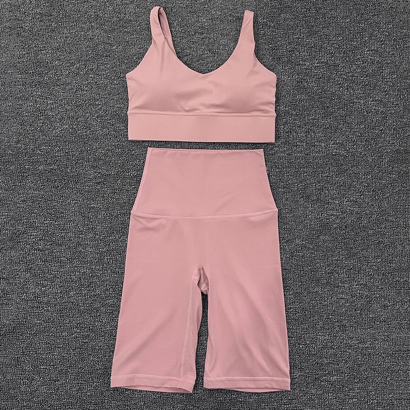 Nylon Short Sets Womens Clothing Sports Bra Cycling Shorts Workout Set Women's Tracksuit Gym Yoga Sexy Outfit Women 2023