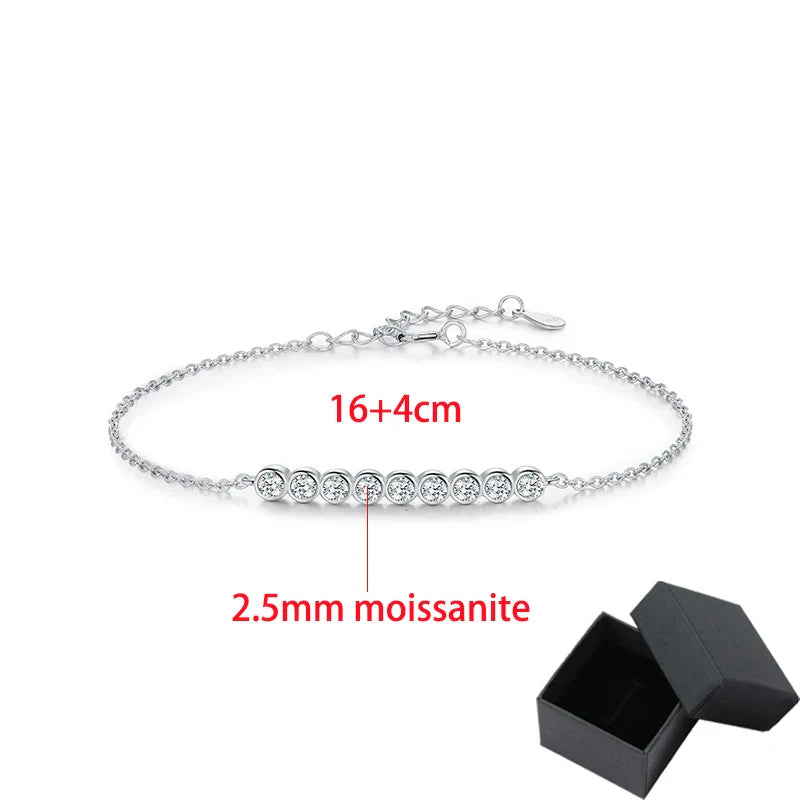 2.5mm Full Moissanite Bubble Bracelets for Women Adjustable Chain 18k Plated Wedding Classic 925 Sterling Silver Jewelry