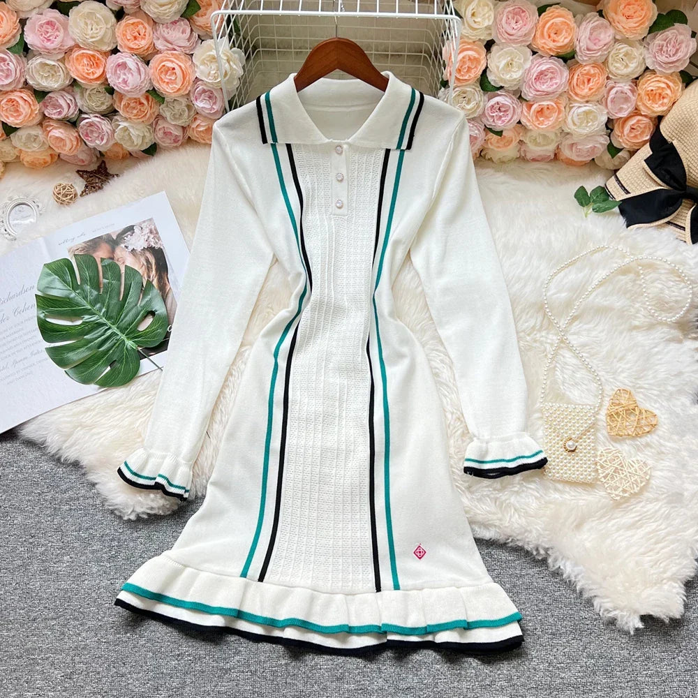 Fashion Women Knitted Mini Dress Ins Hot Sexy Package Hips Ruffled Party Dress Streetwear Lady Outfits Vestidos