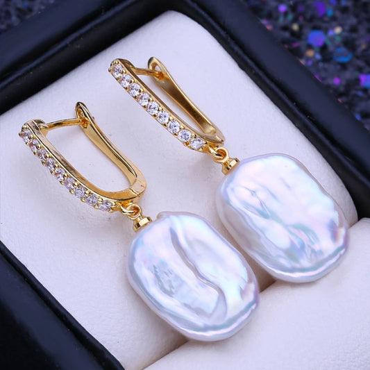 925 Sterling Silver Jewelry 12-16mm Natural Freshwater Large Baroque Pearl Drop Earrings Fashion Gifts For Women
