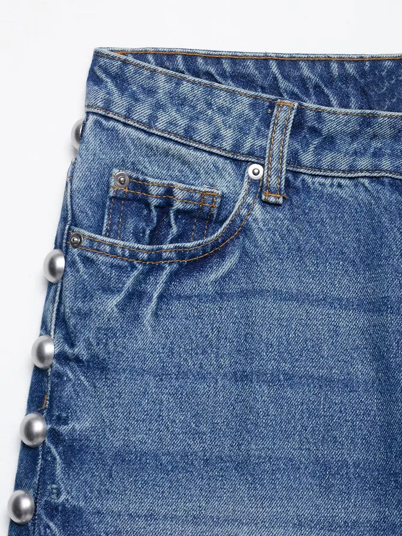 High Waist Embroidered Flares Button Fly Full Length Loose Fit Jeans