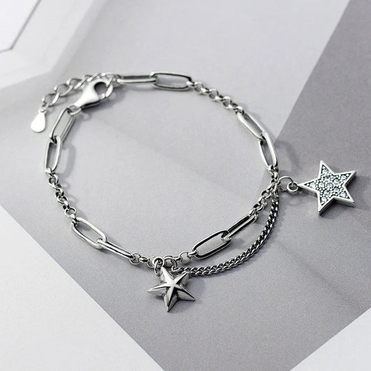 Fashion 925 Sterling Silver Lovely Stars Retro Charm Bracelet Fit Women Hip Hop Style Bracelet Fine Jewelry 2020 Design