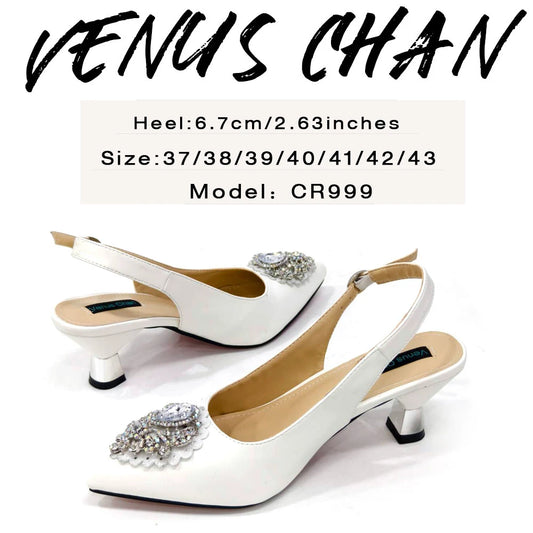 Latest Wedding Pointed Toe Women's Shoes High Heel White Color Rhinestones Party Ladies Shoes And Bag Set