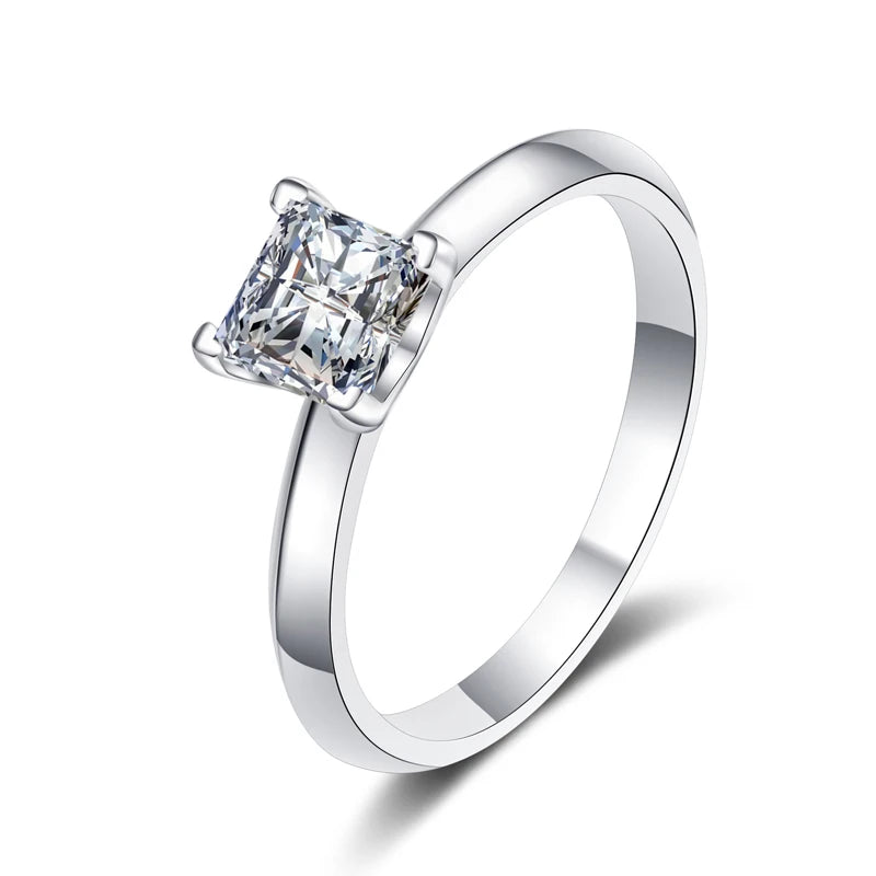 Certified Pricess Cut Moissanite Engagement Ring 1CT 2CT Colorless VVS Diamond Bridal Proposal Rings Sterling Silver Weddig Band