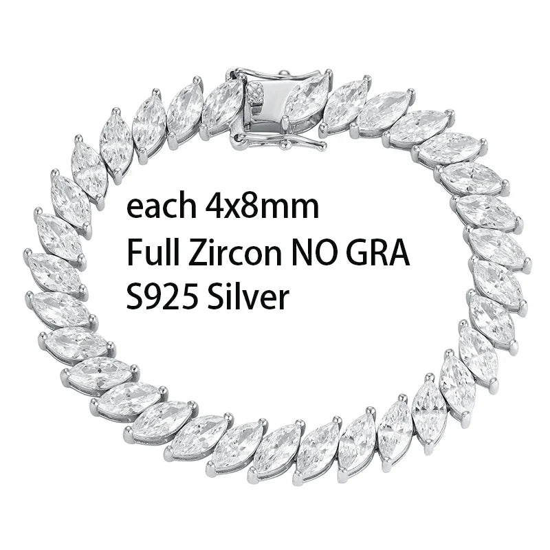 4x8MM D Color Marquise Cut Moissanite Bracelet 100% 925 Sterling Silver For Women Wedding Party Fine Jewelry