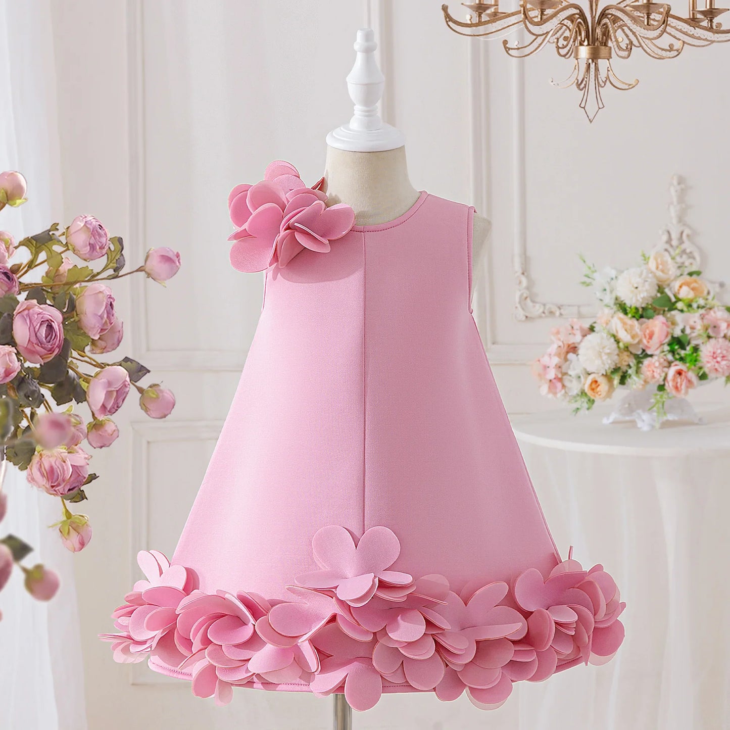 Summer 3D Flower Princess Girls Party Dress 4-8 Yrs Elegant Wedding Bridesmaids Prom Dresses Girl Birthday Evening Kids Clothing
