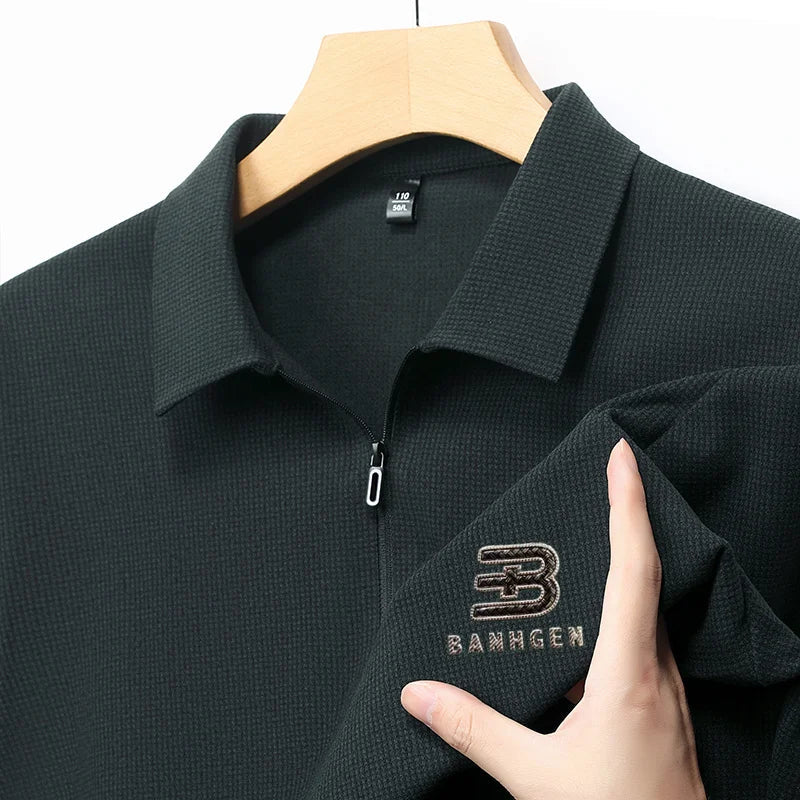 High Quality Polo Shirtspring and Autumn Long Sleeved Men's T-shirt Printed Pattern New Business Casual Solid Color Loos T-shirt