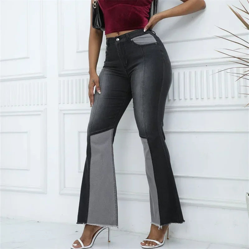 Calça Jeans Feminina Casual de Perna Larga para o Dia a Dia