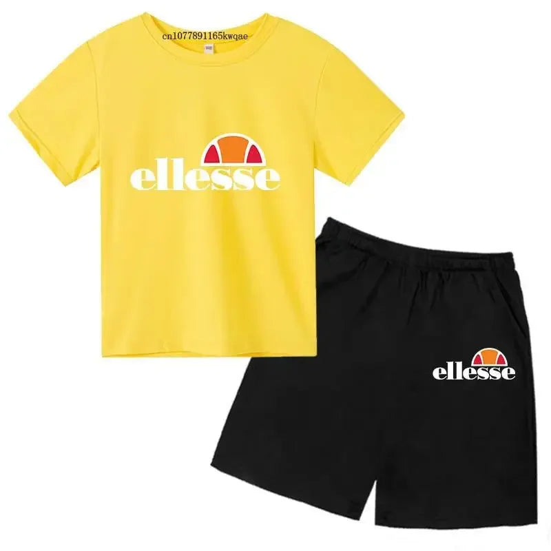 Kids Summer Leisure Letter 2pcs O-neck Short Sleeve T-shirts+Pants Suits 3-13 Years Boys Girls Casual Outfits Children Clothes