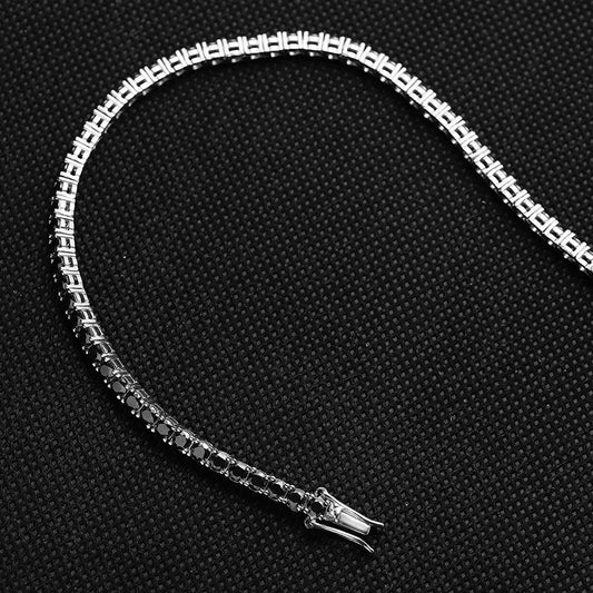 Black Moissanite Tennis Bracelet 925 Sterling Silver Plated 18k White Gold Bracelet for Women Man Hip Hop Party Jewelry