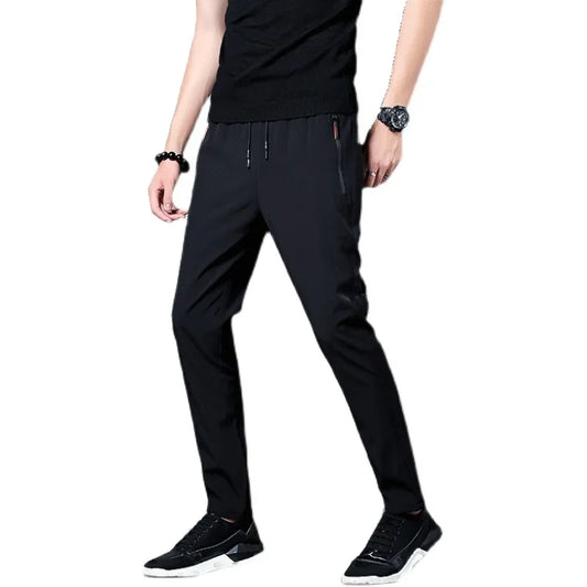 New Summer men's ice silk quick drying casual pants slim fit Korean version pants sports Male Brand Clothing Trousersfor
