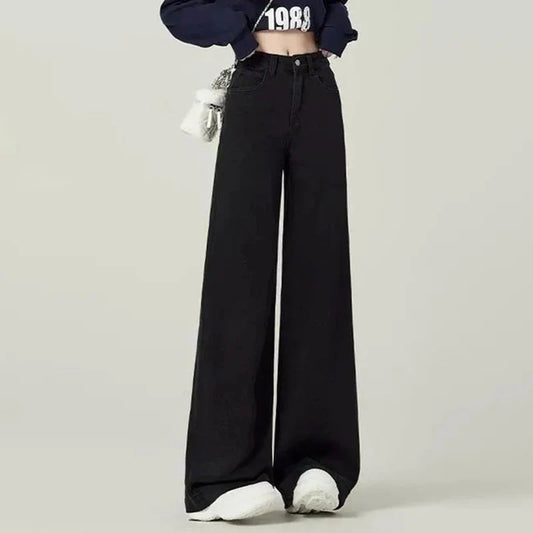 High Waist Jeans Girls Chic Fashion Straight Leg Denim Trousers